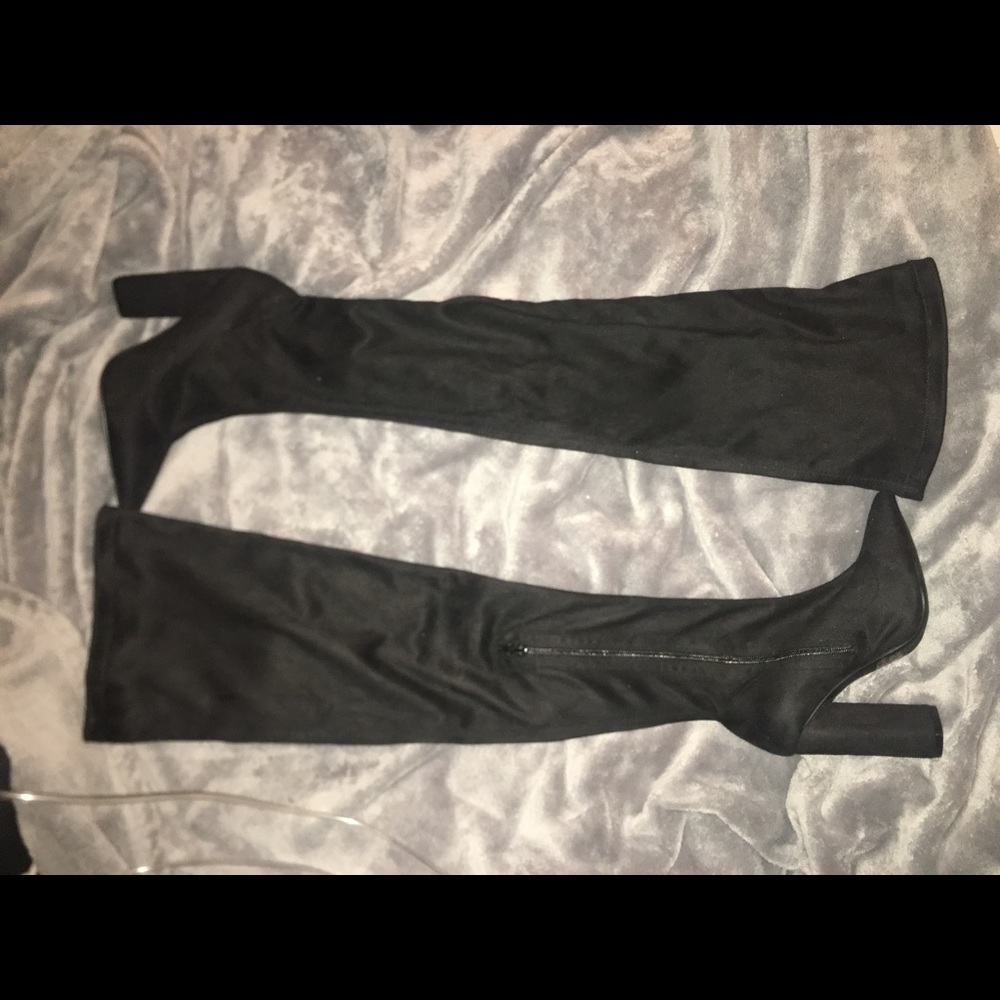 Black thigh high suede boots